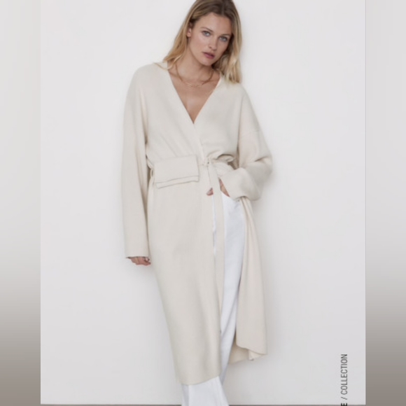Zara Ribbed Knit Coat M Cream NWT - Picture 4 of 14
